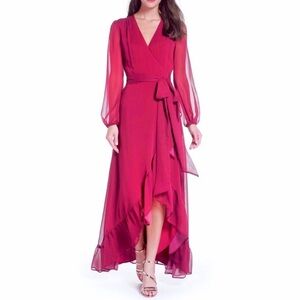 Wayf The Meryl Long Sleeve Wrap Dress Magenta Hot Pink